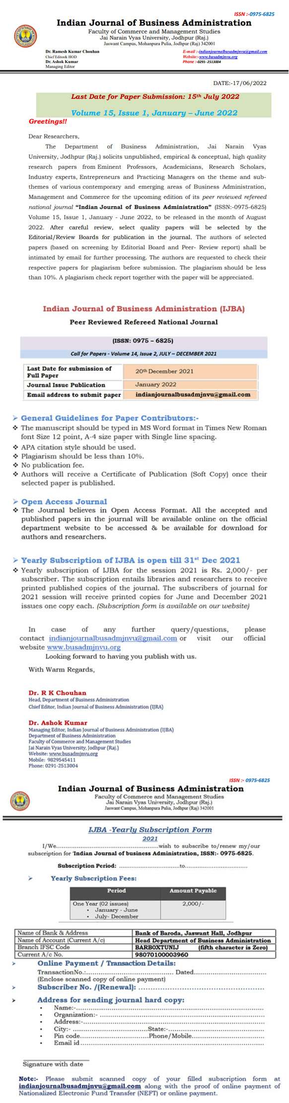 Call for Papers 2022